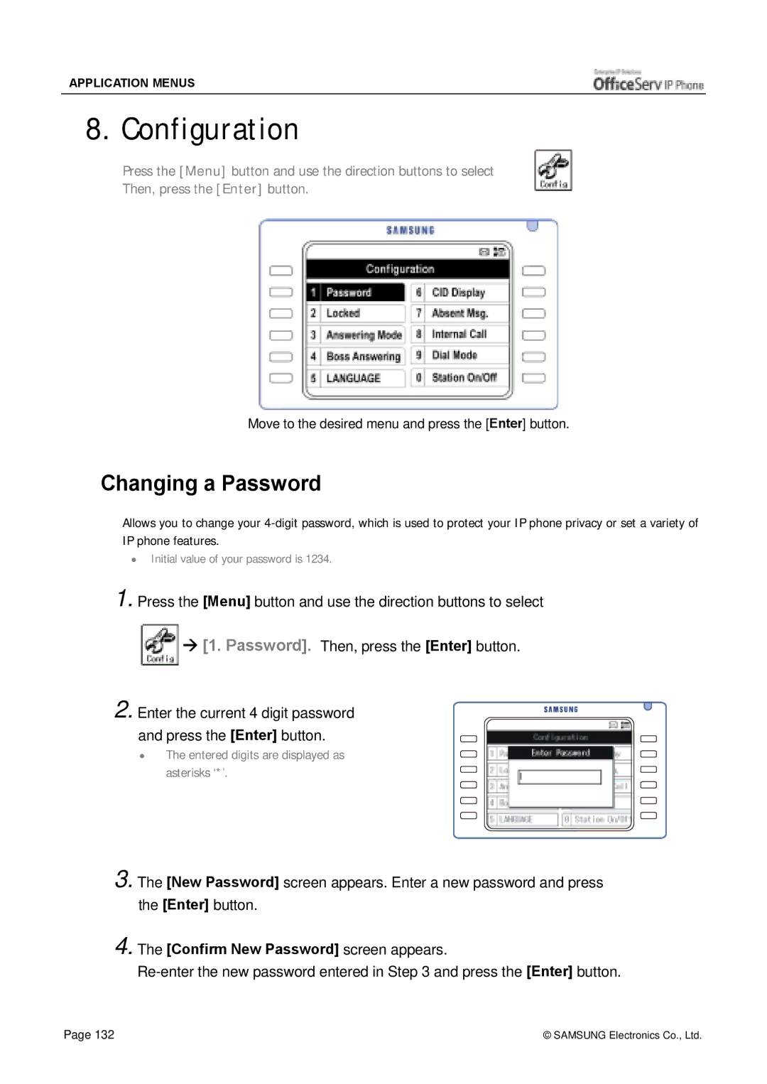 Siemens ITP-5012L manual Configuration, Changing a Password 