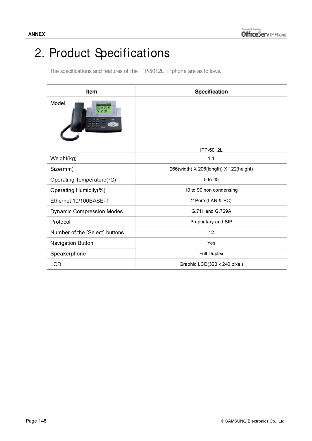 Siemens ITP-5012L manual Product Specifications 