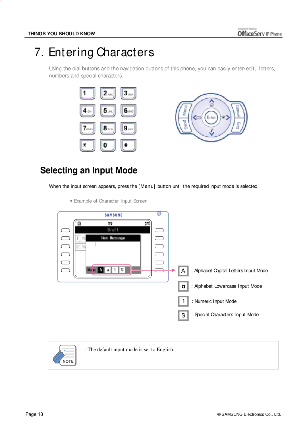 Siemens ITP-5012L manual Entering Characters, Selecting an Input Mode 