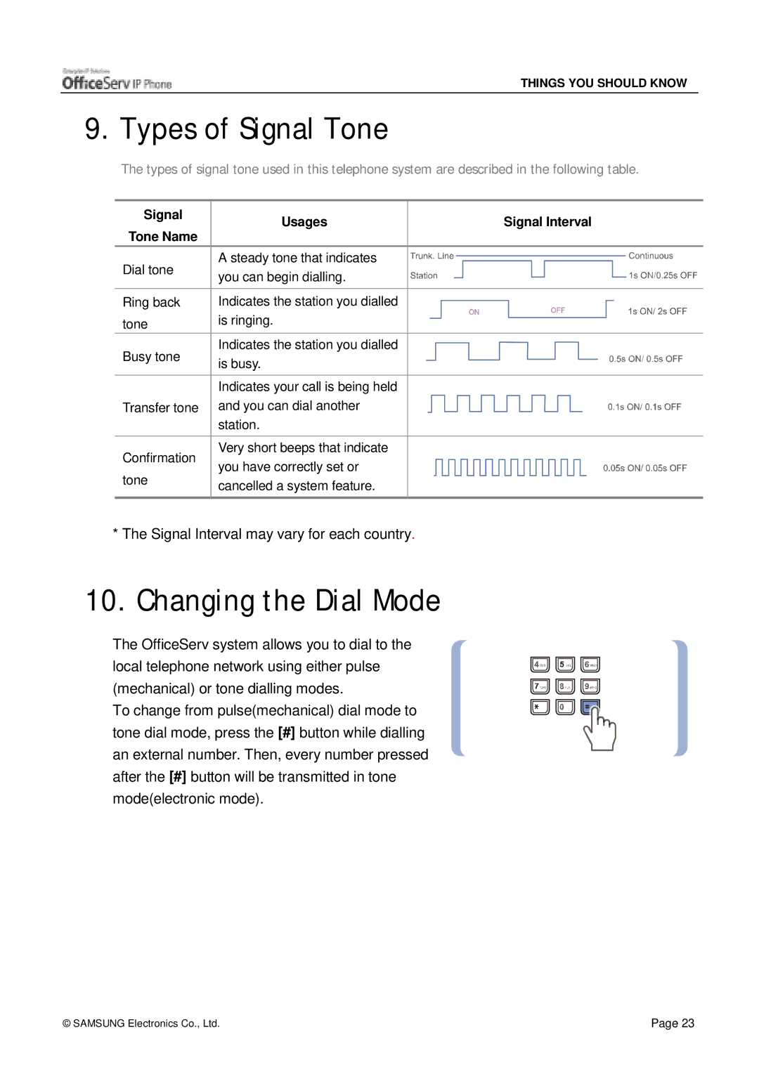 Siemens ITP-5012L manual Types of Signal Tone, Changing the Dial Mode 