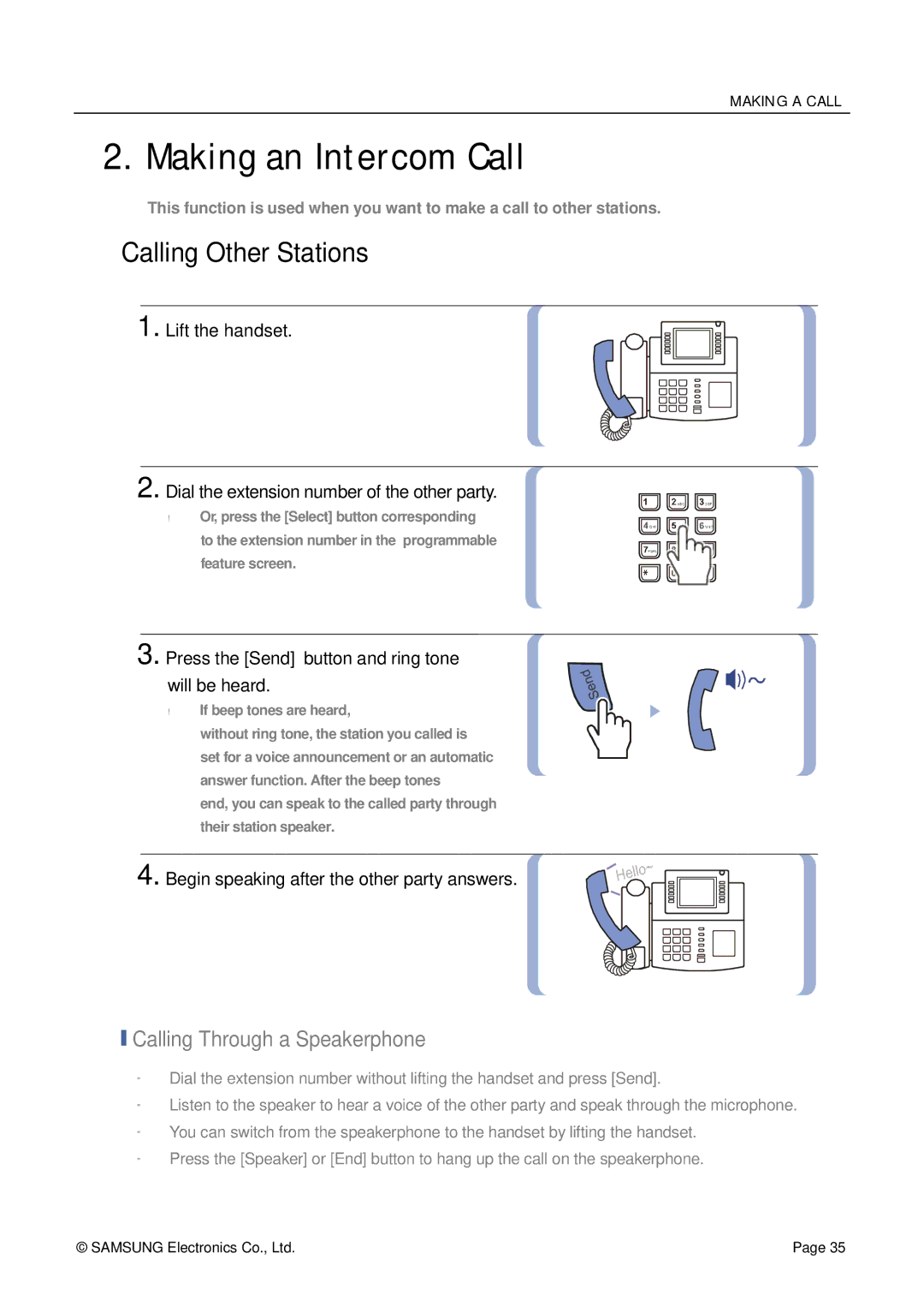 Siemens ITP-5012L manual Making an Intercom Call, Calling Other Stations, Calling Through a Speakerphone 