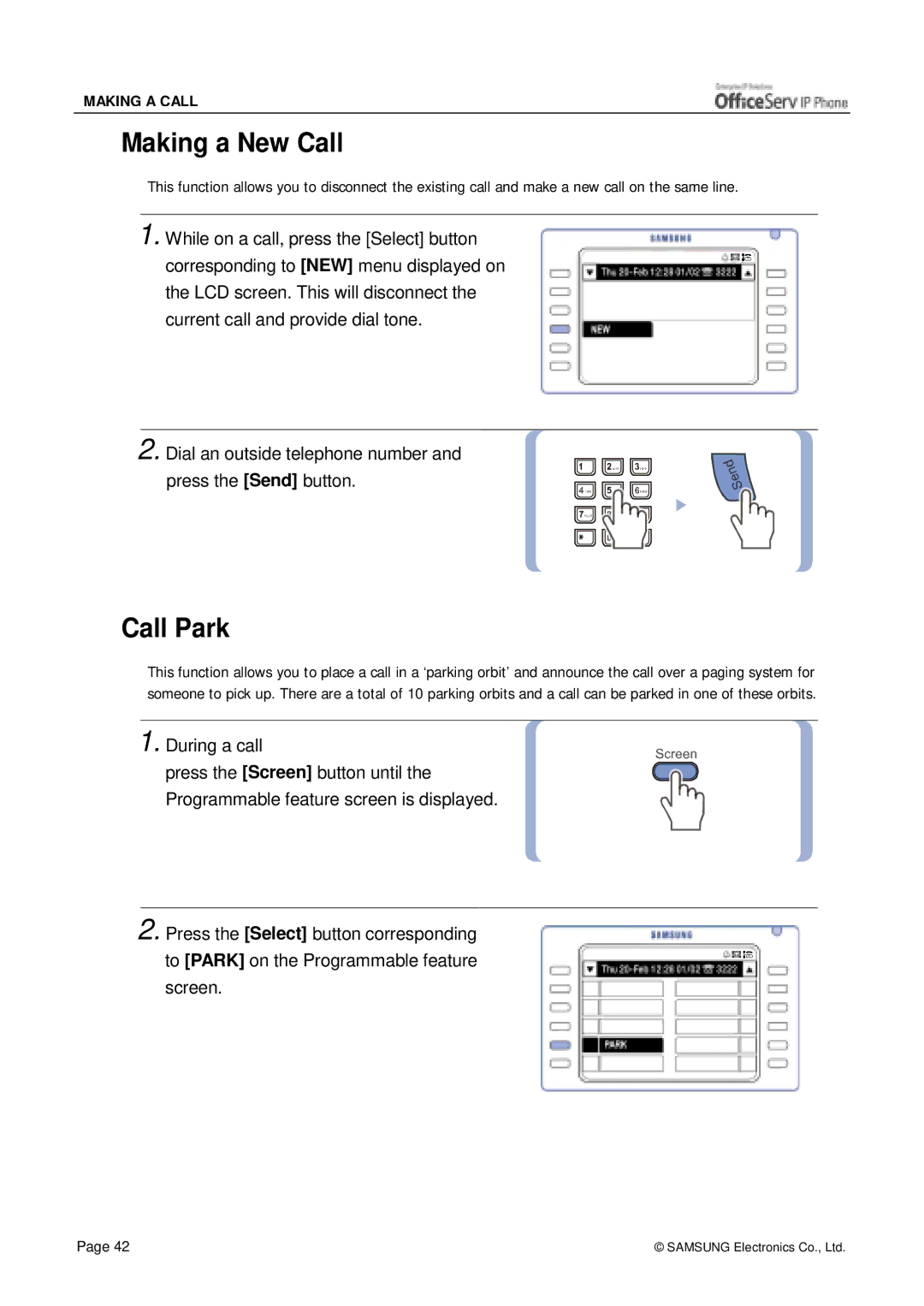 Siemens ITP-5012L manual Making a New Call, Call Park 