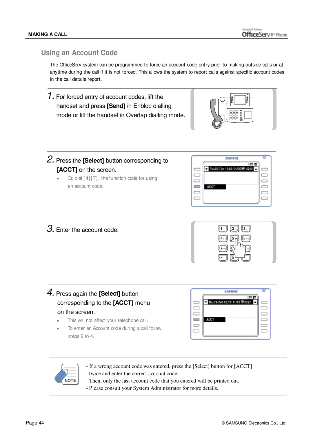 Siemens ITP-5012L manual Using an Account Code 