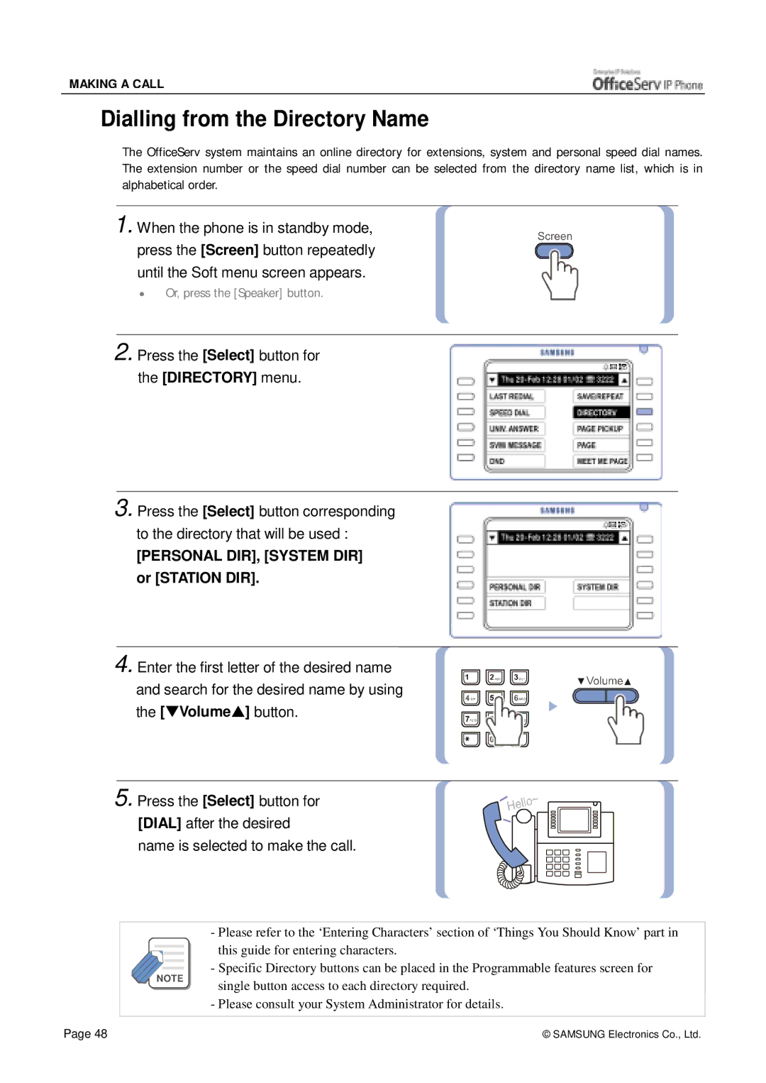 Siemens ITP-5012L manual Dialling from the Directory Name, Personal DIR, System DIR or Station DIR 