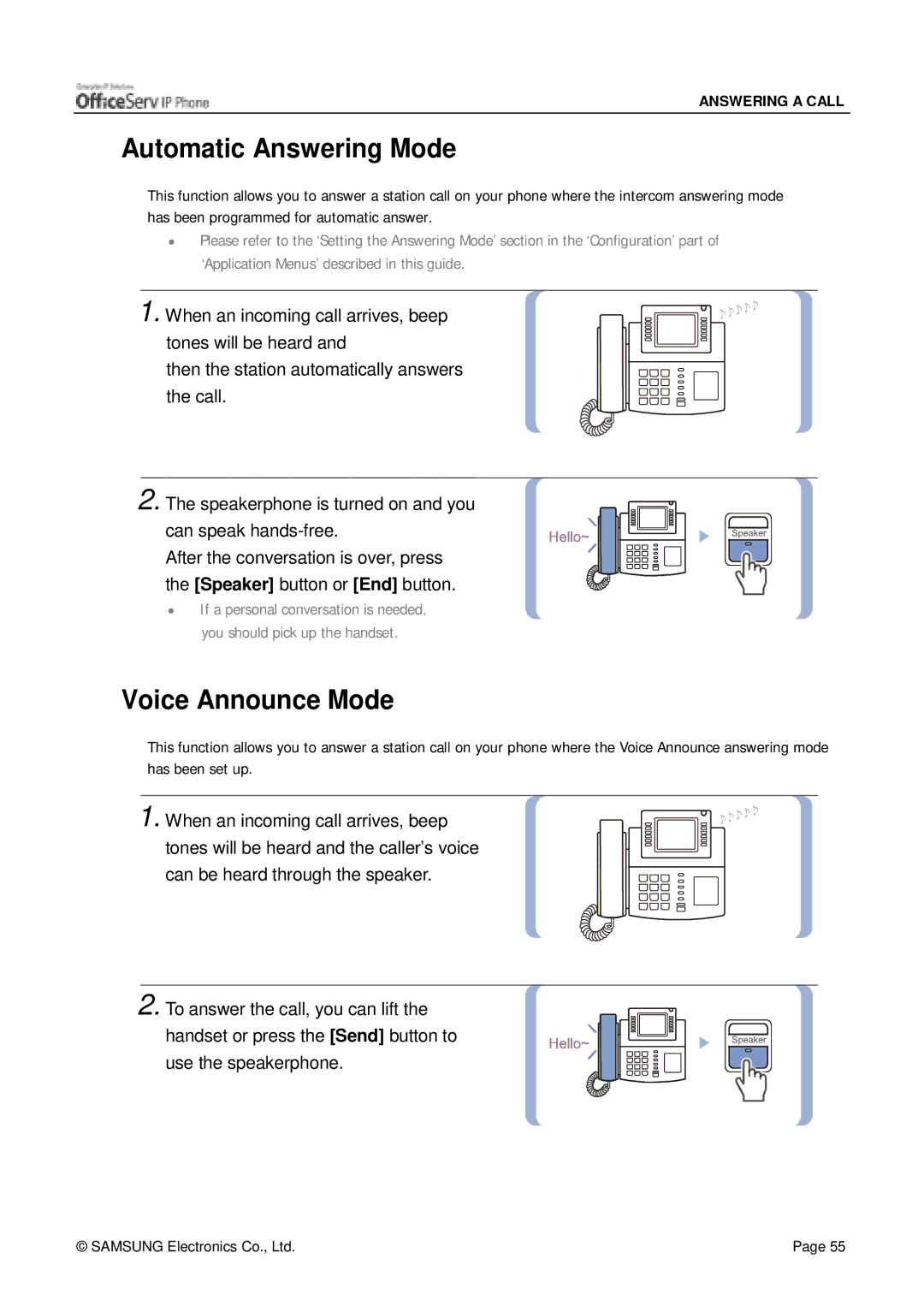 Siemens ITP-5012L manual Automatic Answering Mode, Voice Announce Mode 