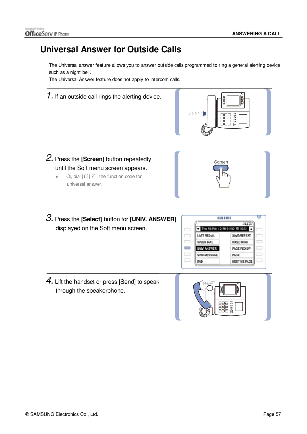 Siemens ITP-5012L manual Universal Answer for Outside Calls 