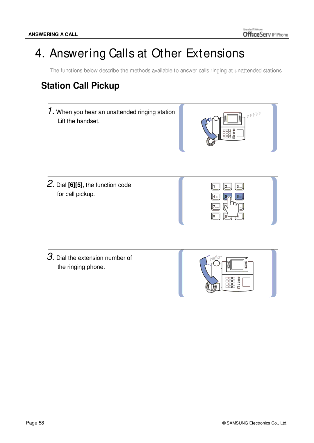 Siemens ITP-5012L manual Answering Calls at Other Extensions, Station Call Pickup 