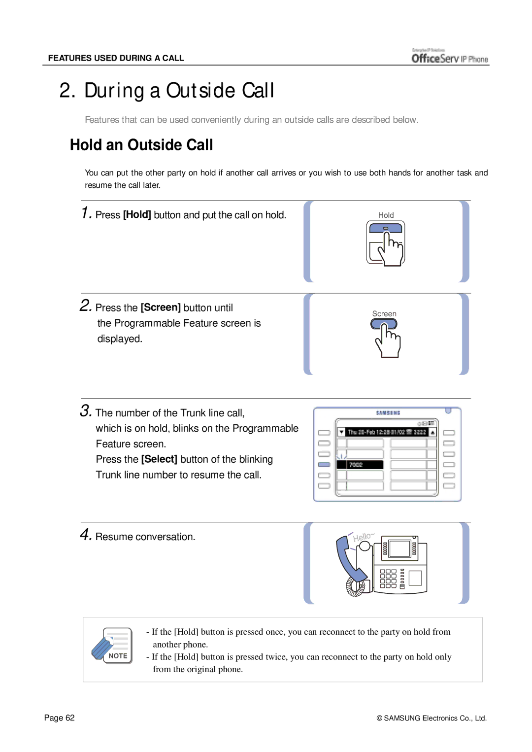 Siemens ITP-5012L manual During a Outside Call, Hold an Outside Call 