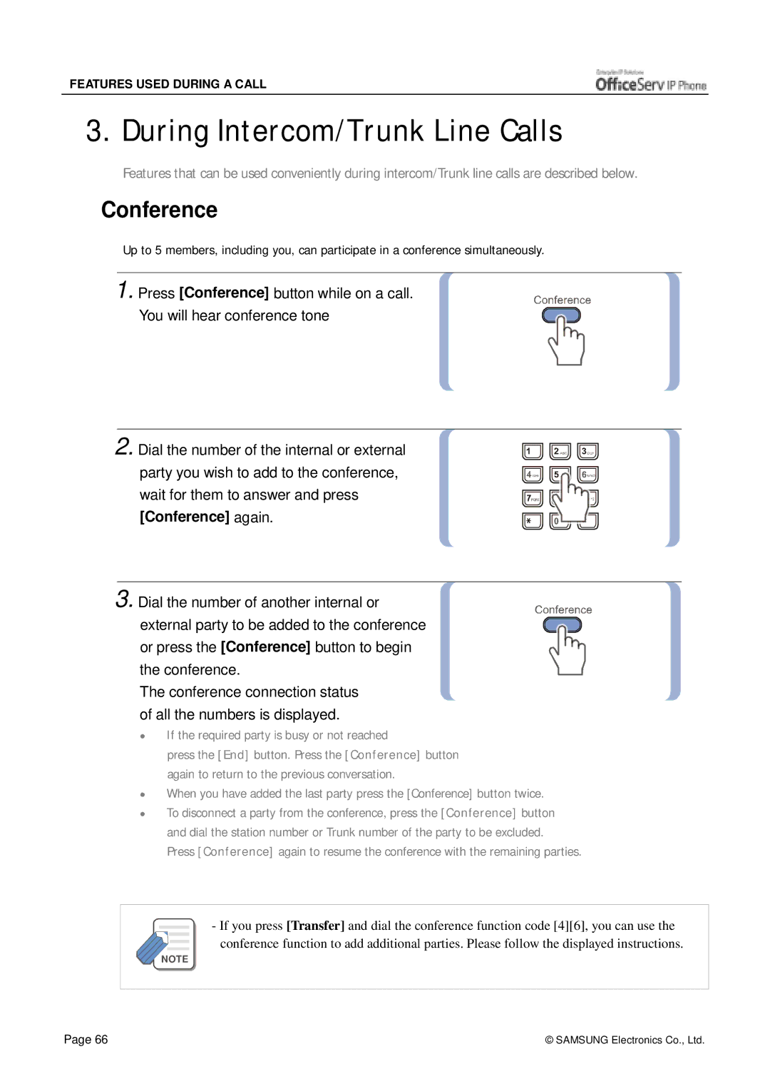 Siemens ITP-5012L manual During Intercom/Trunk Line Calls, Conference 