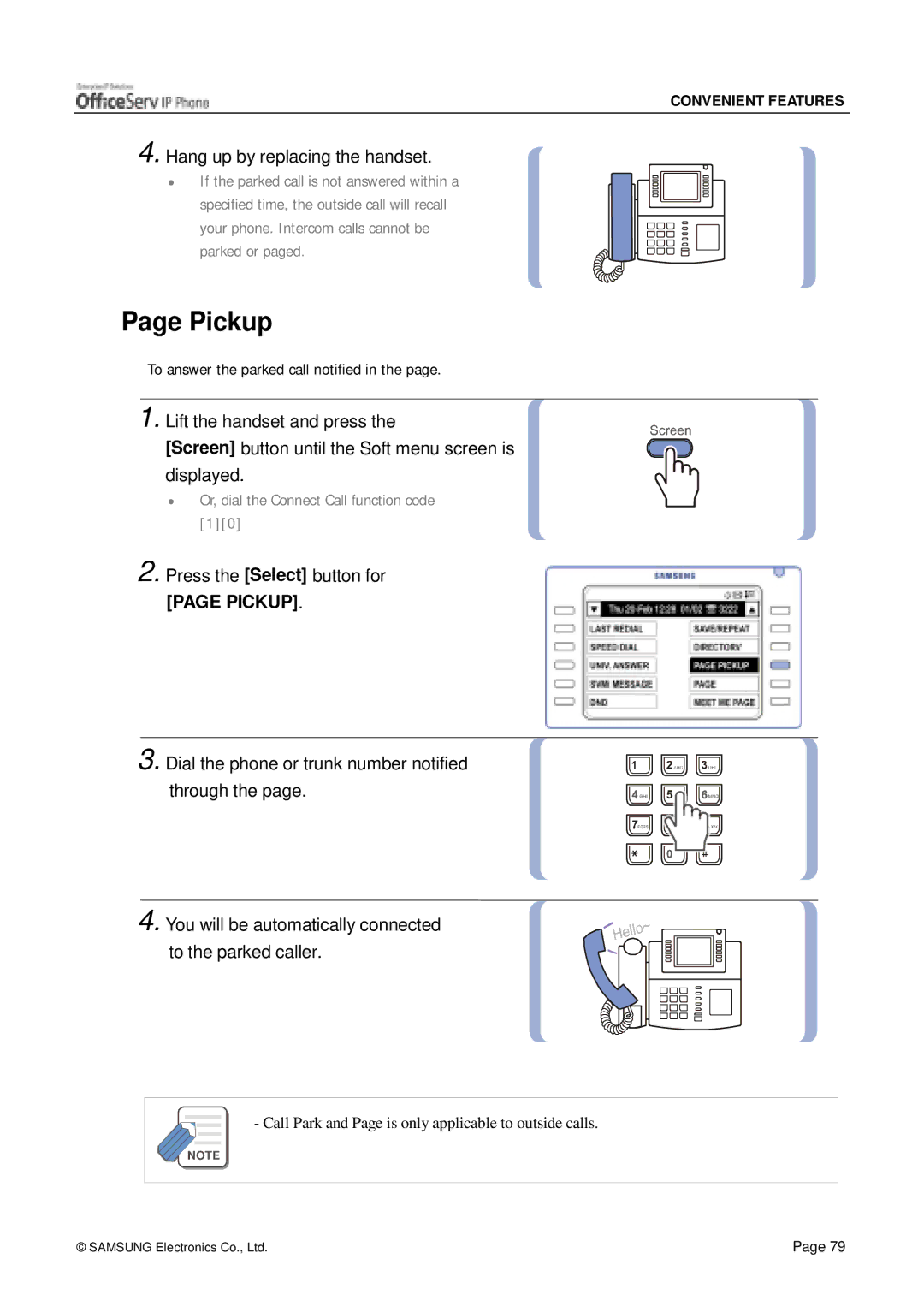 Siemens ITP-5012L manual Pickup, Hang up by replacing the handset 