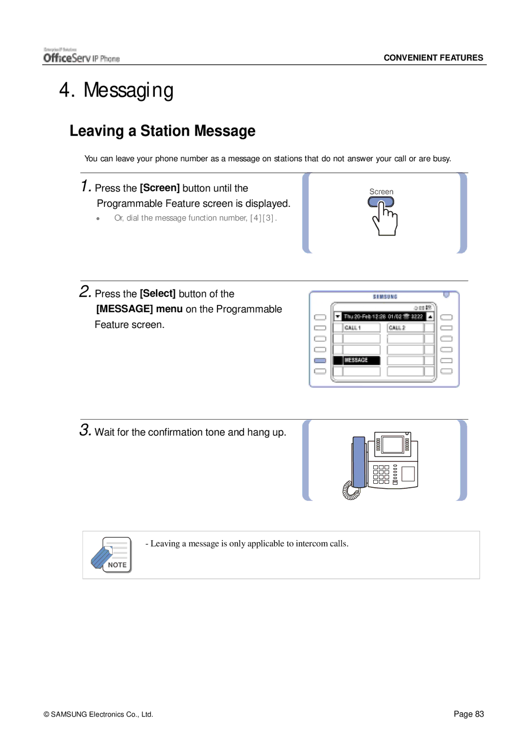 Siemens ITP-5012L manual Messaging, Leaving a Station Message 