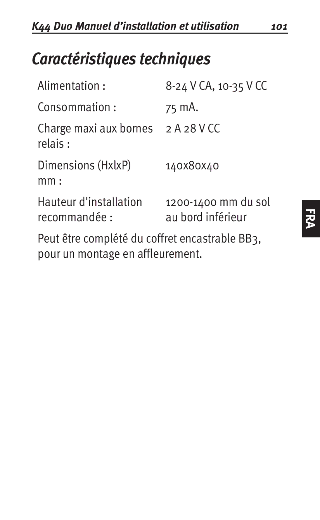 Siemens K44 user manual Caractéristiques techniques, 101 