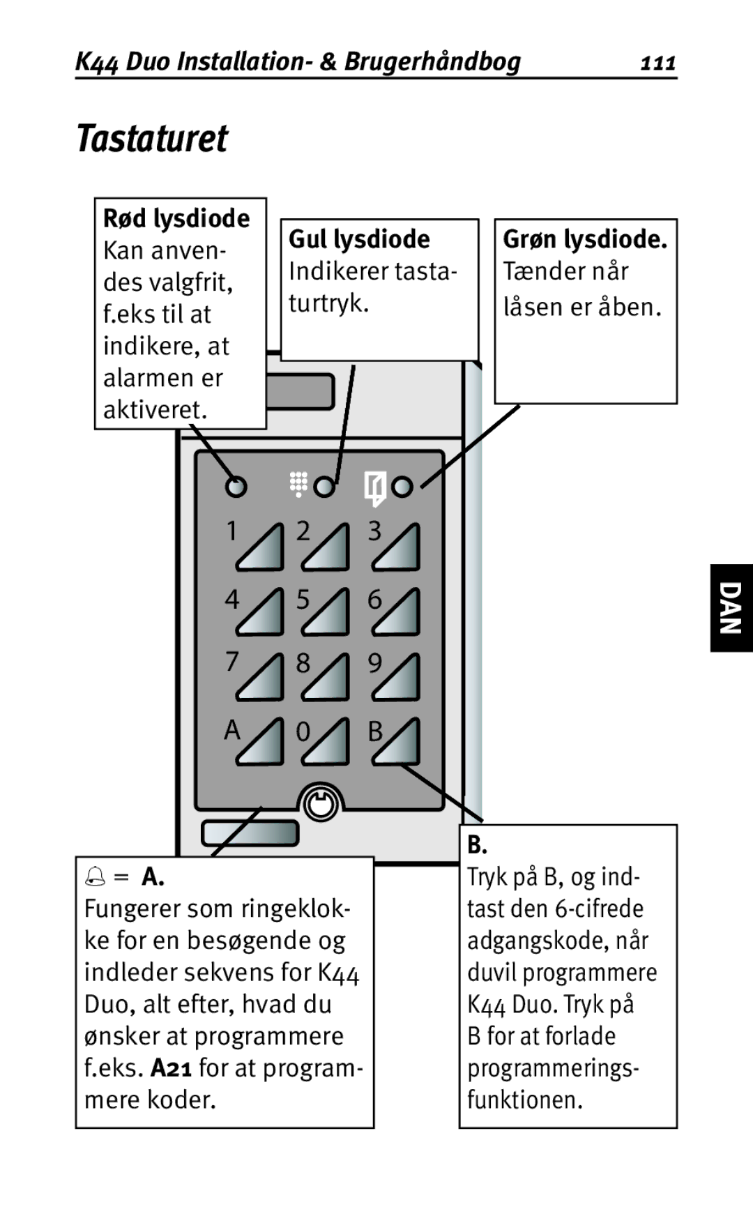 Siemens K44 user manual Tastaturet, Gul lysdiode Indikerer tasta- turtryk 