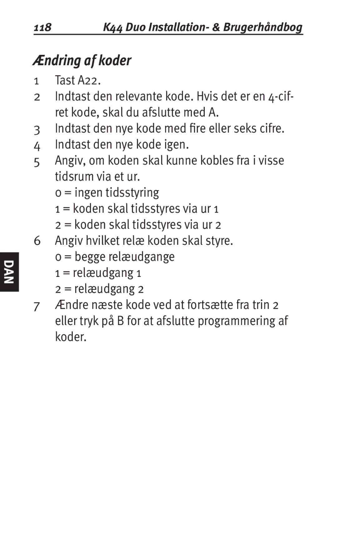 Siemens K44 user manual Ændring af koder 