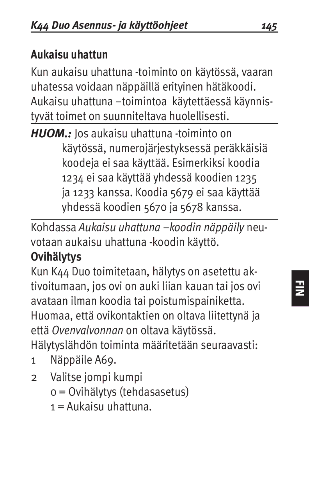 Siemens user manual Aukaisu uhattun, Ovihälytys, K44 Duo Asennus- ja käyttöohjeet 145 