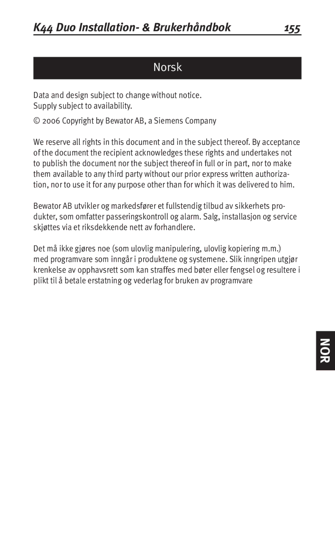 Siemens K44 user manual 155, Norsk 