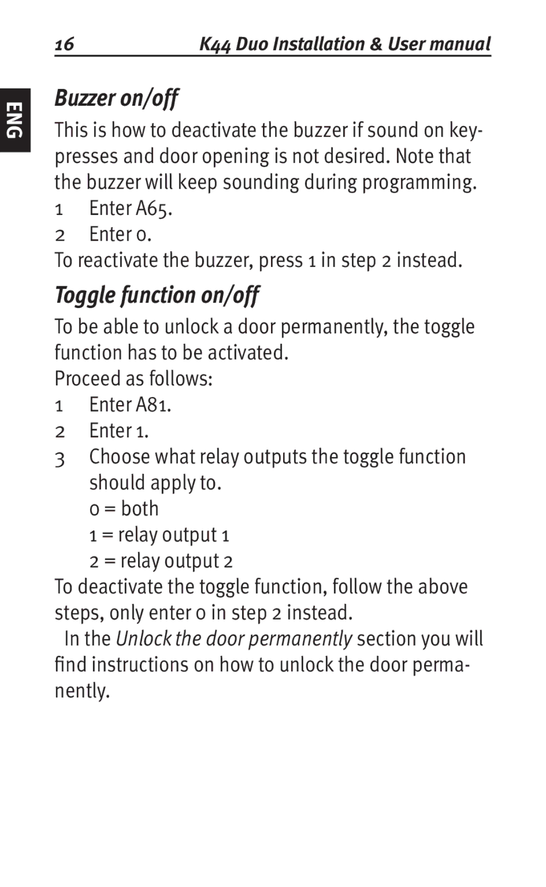 Siemens K44 user manual Buzzer on/off, Toggle function on/off 