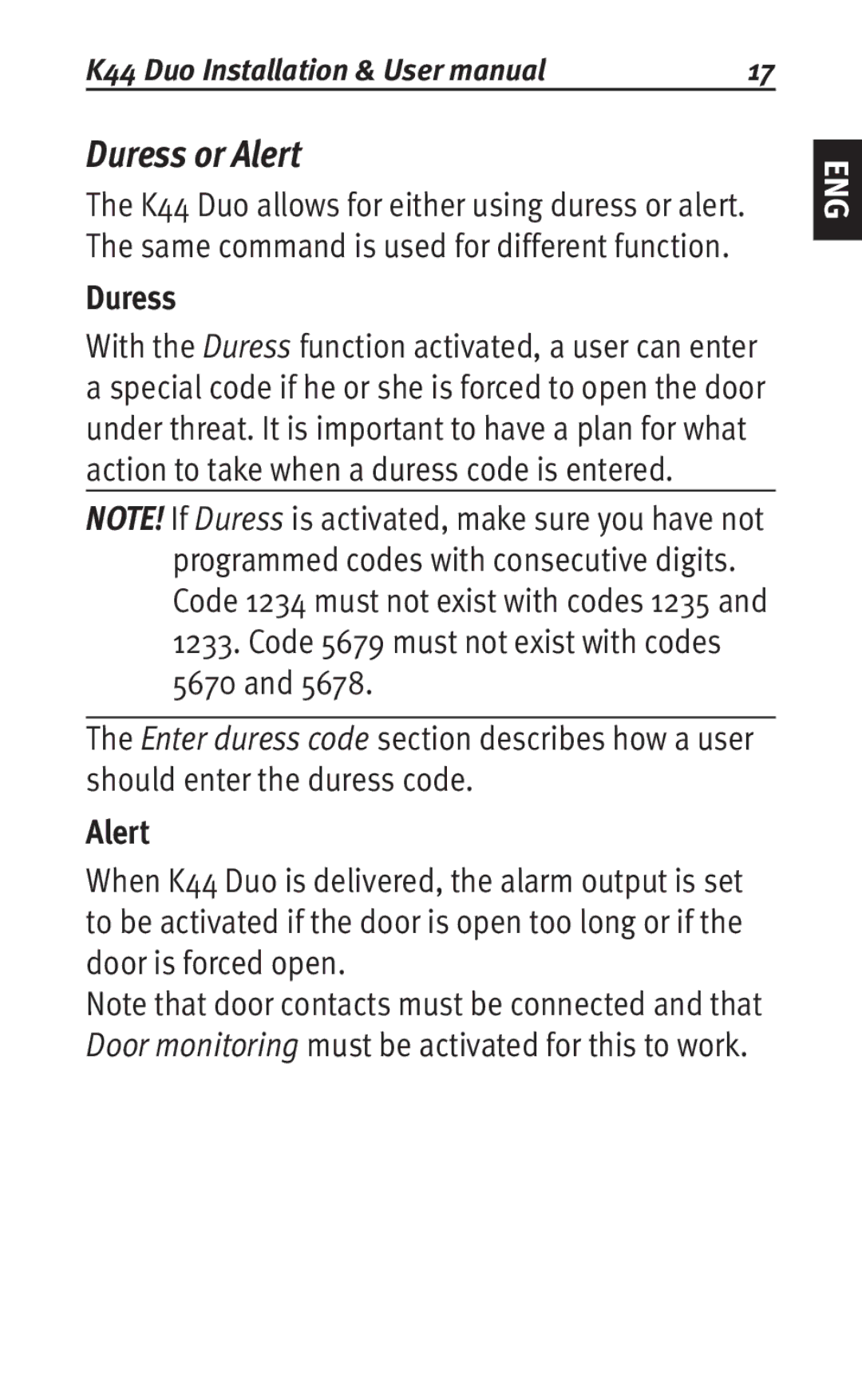 Siemens K44 user manual Duress, Alert 