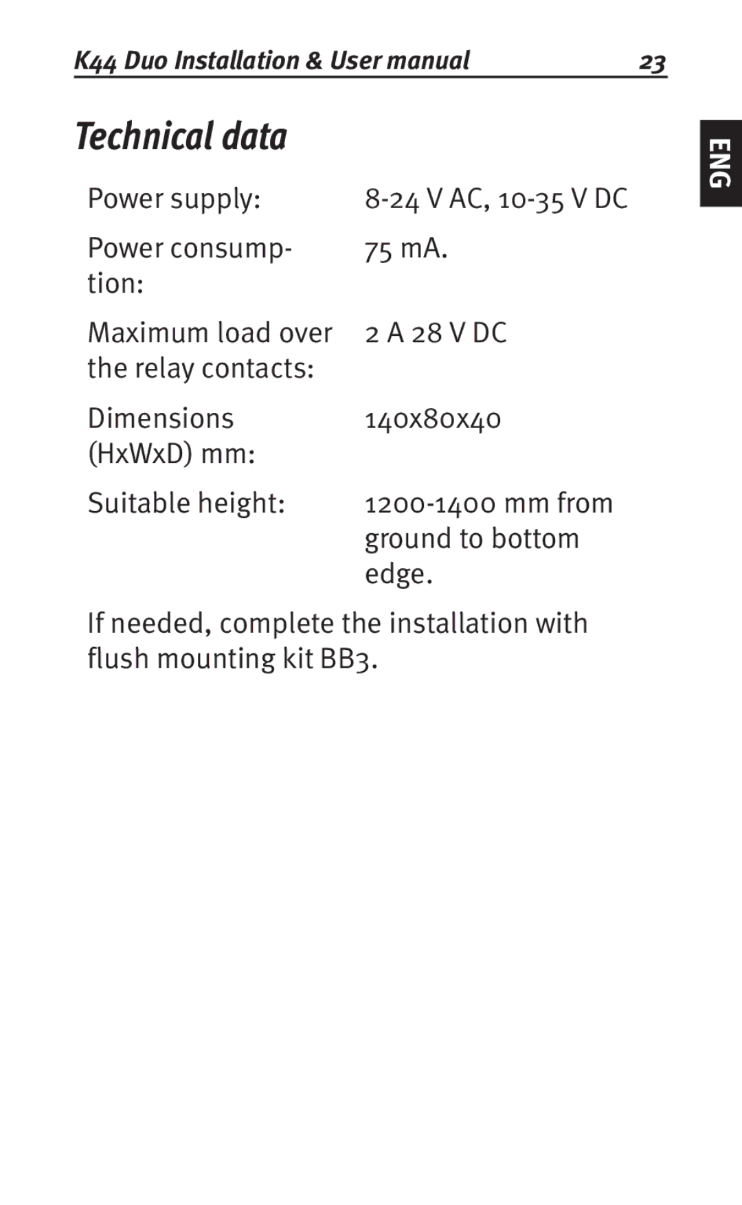 Siemens K44 user manual Technical data 