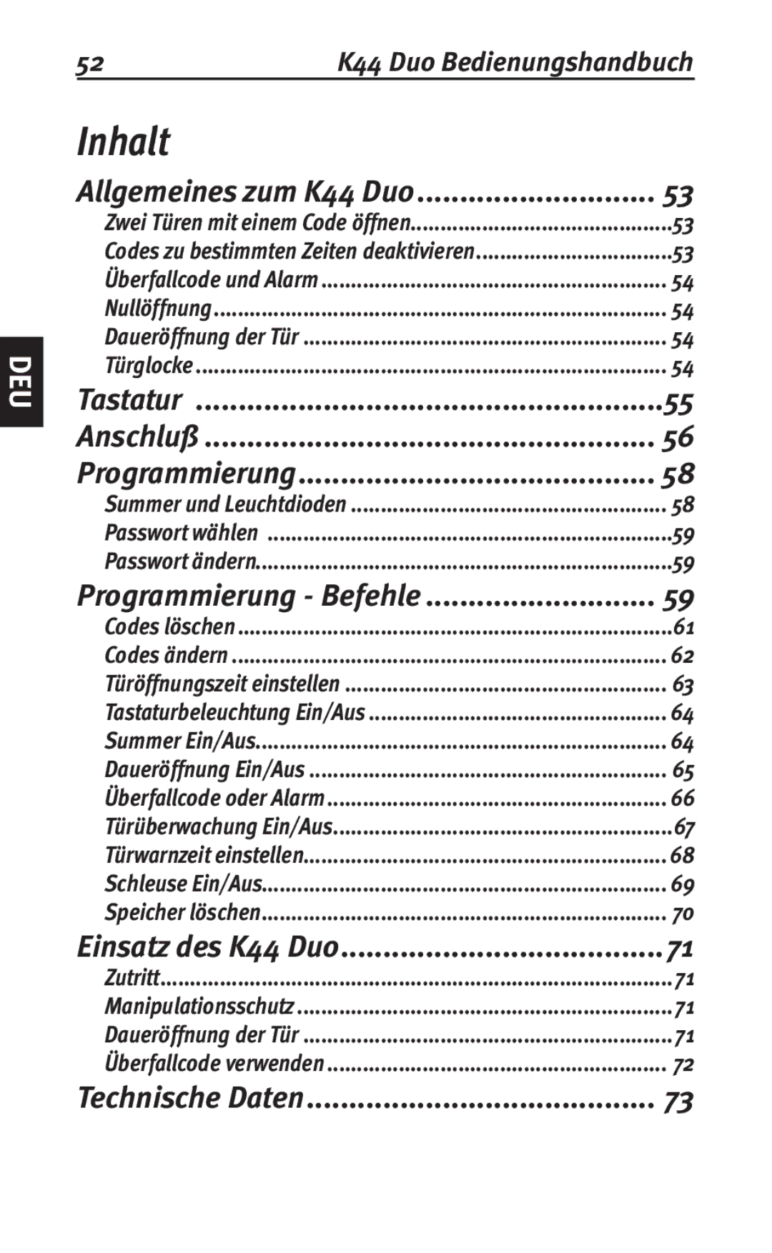 Siemens user manual Inhalt, Allgemeines zum K44 Duo, Programmierung Befehle, Einsatz des K44 Duo 