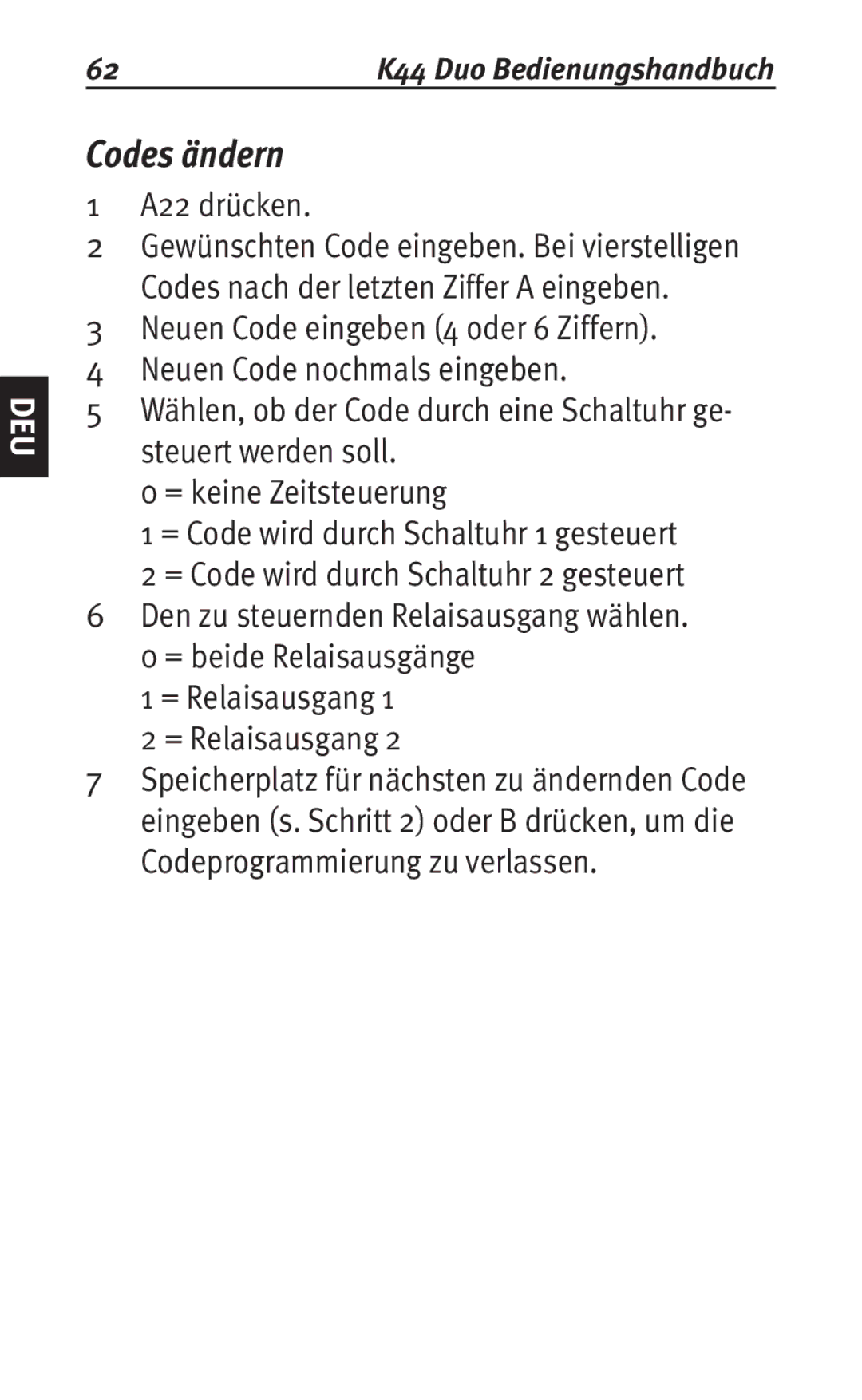 Siemens K44 user manual Codes ändern 