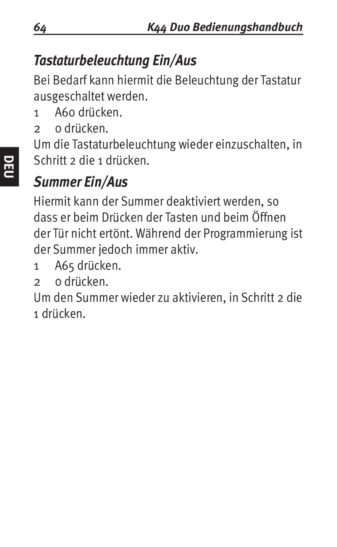 Siemens K44 user manual Tastaturbeleuchtung Ein/Aus, Summer Ein/Aus 