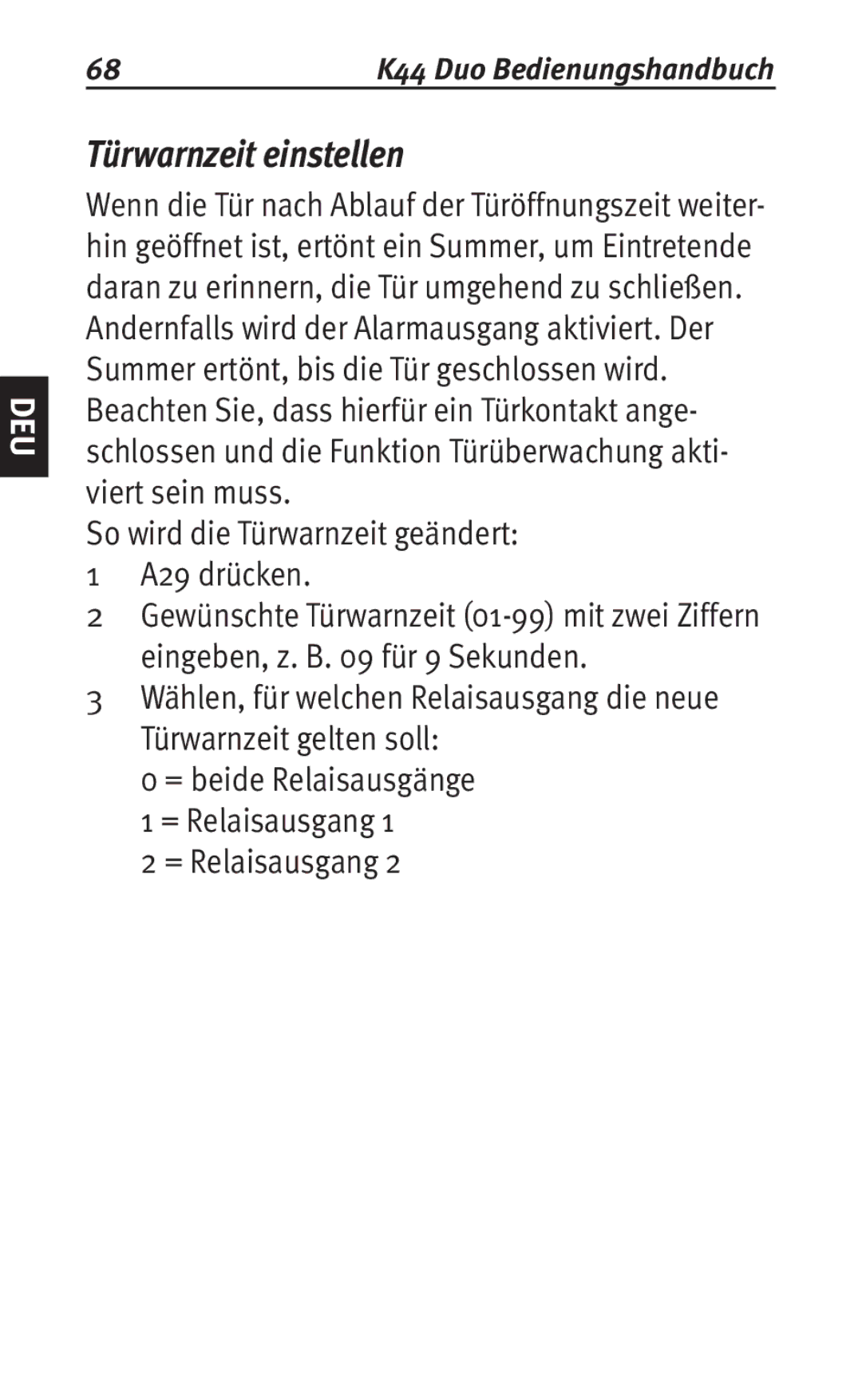 Siemens K44 user manual Türwarnzeit einstellen 