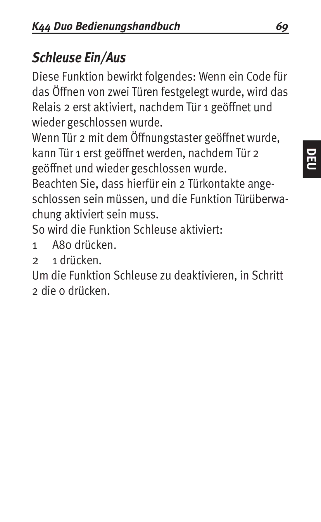 Siemens K44 user manual Schleuse Ein/Aus 