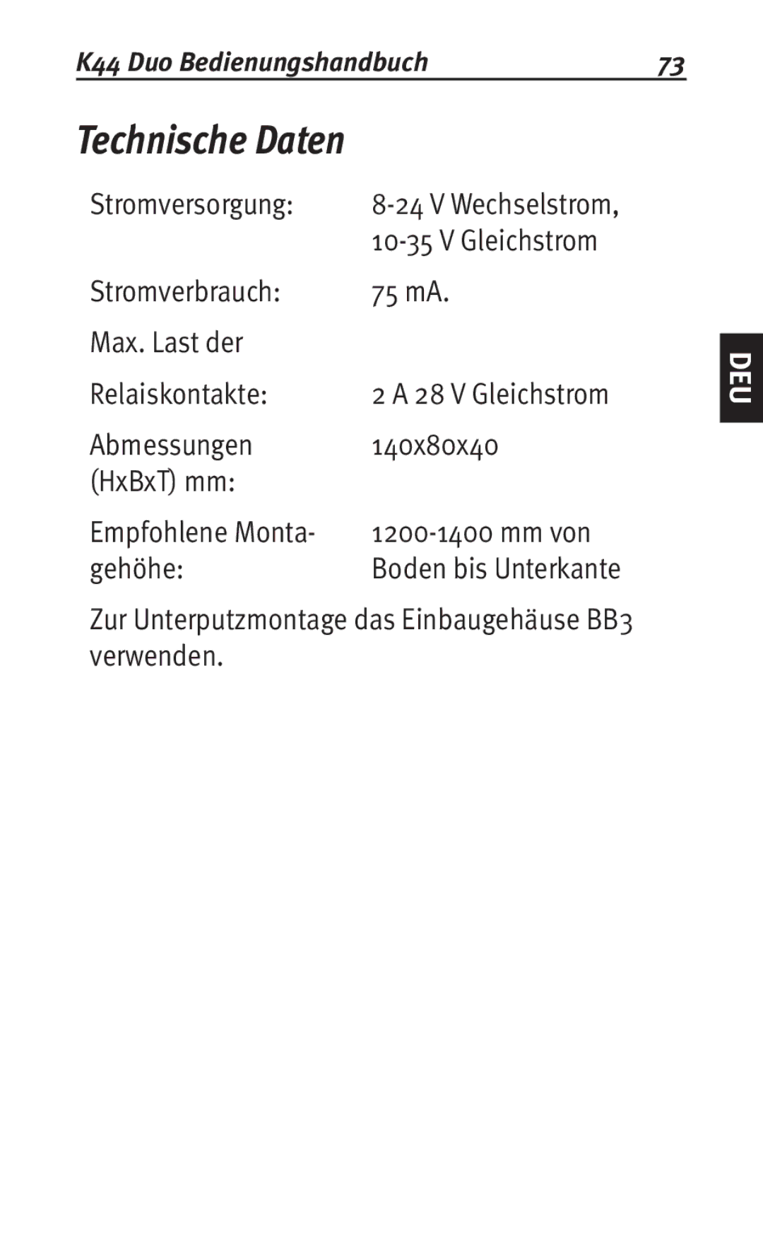 Siemens K44 user manual Technische Daten 