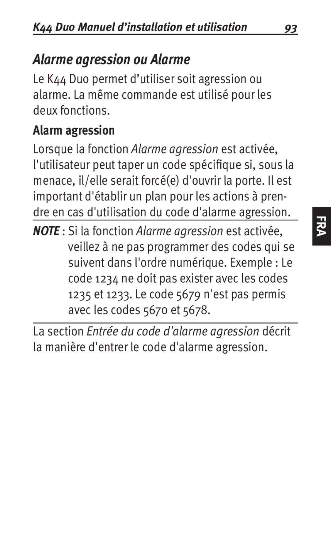 Siemens K44 user manual Alarme agression ou Alarme, Alarm agression 