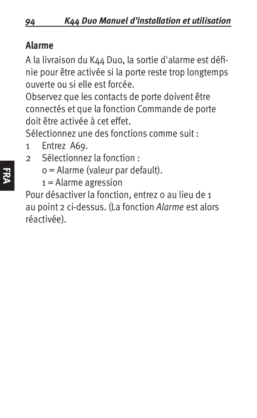 Siemens user manual Alarme, 94 K44 Duo Manuel d’installation et utilisation 