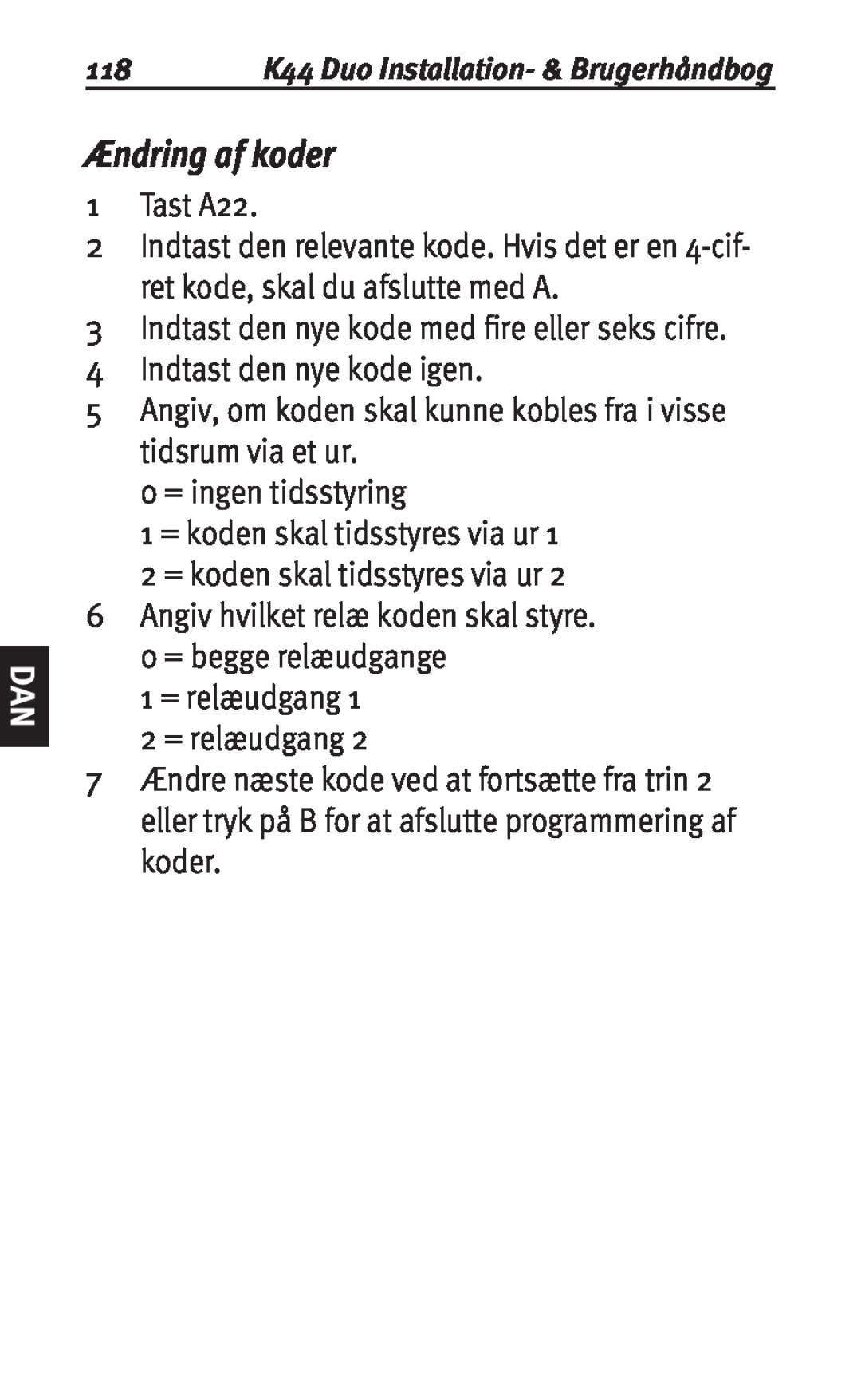 Siemens K44 user manual Ændring af koder 