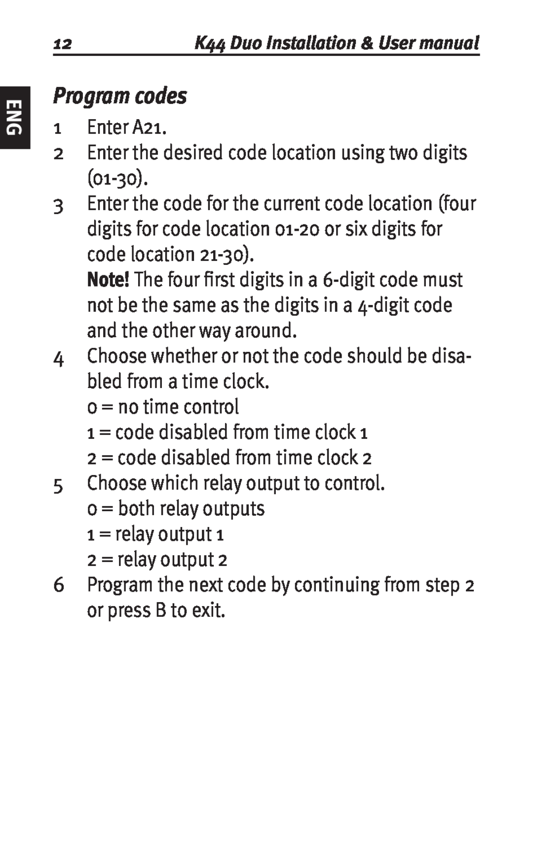 Siemens K44 user manual Program codes 