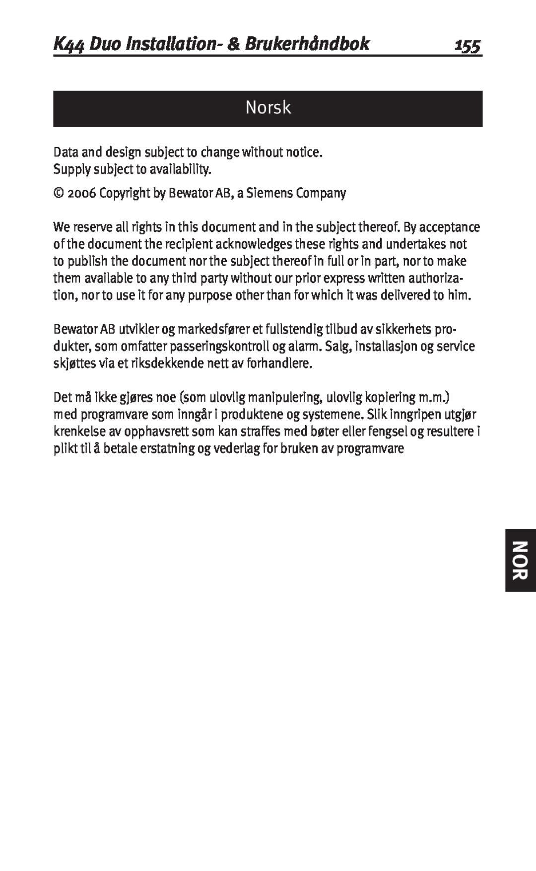 Siemens user manual Norsk, K44 Duo Installation- & Brukerhåndbok 