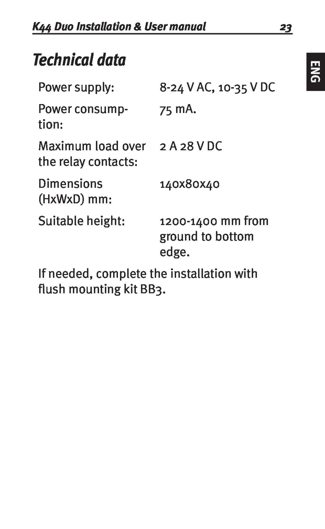 Siemens K44 user manual Technical data 
