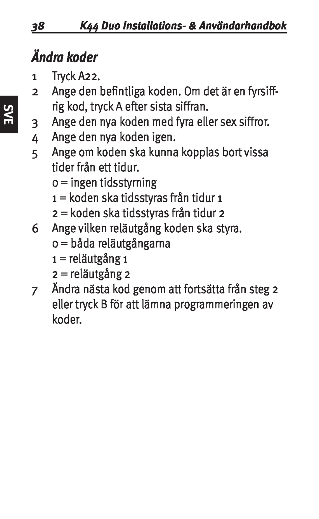 Siemens K44 user manual Ändra koder 