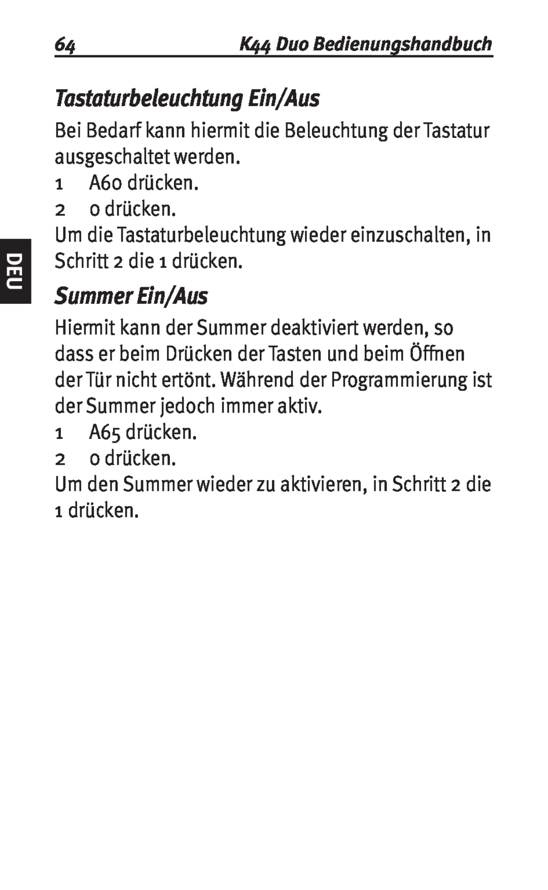 Siemens K44 user manual Tastaturbeleuchtung Ein/Aus, Summer Ein/Aus 