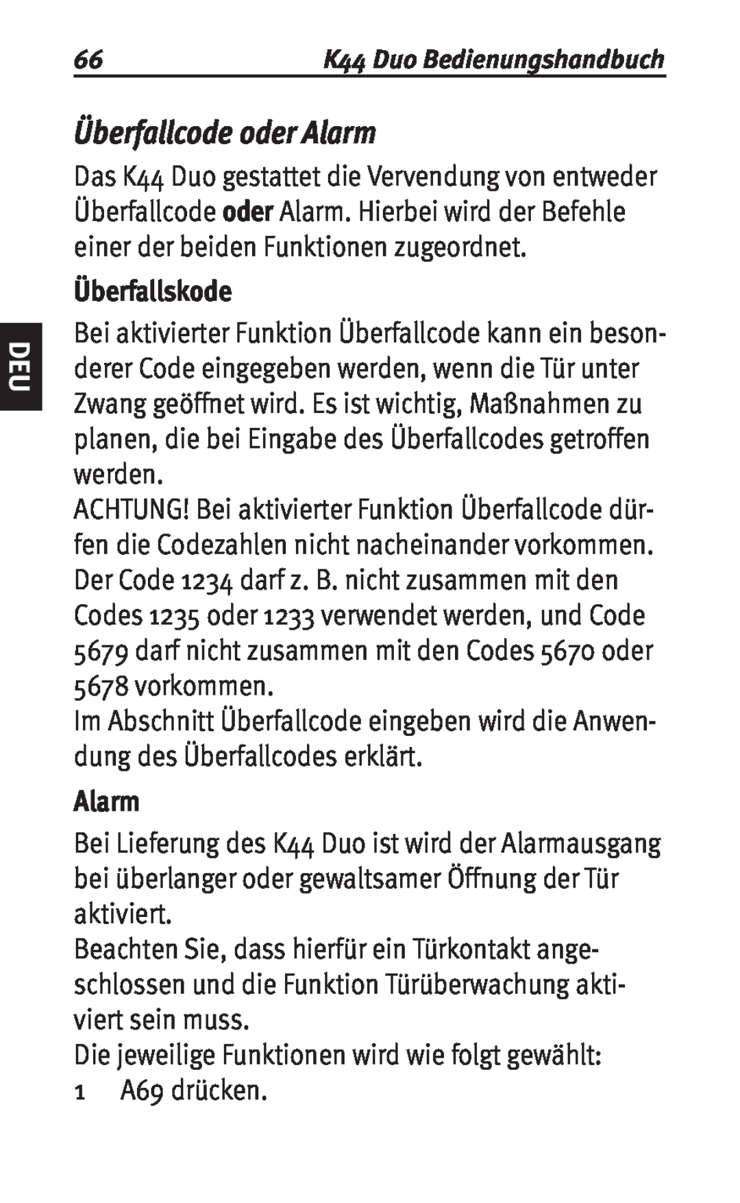 Siemens K44 user manual Überfallcode oder Alarm, Überfallskode 