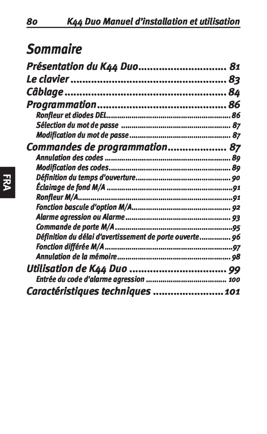 Siemens user manual Sommaire, Le clavier, Programmation, Présentation du K44 Duo, Utilisation de K44 Duo, Câblage 