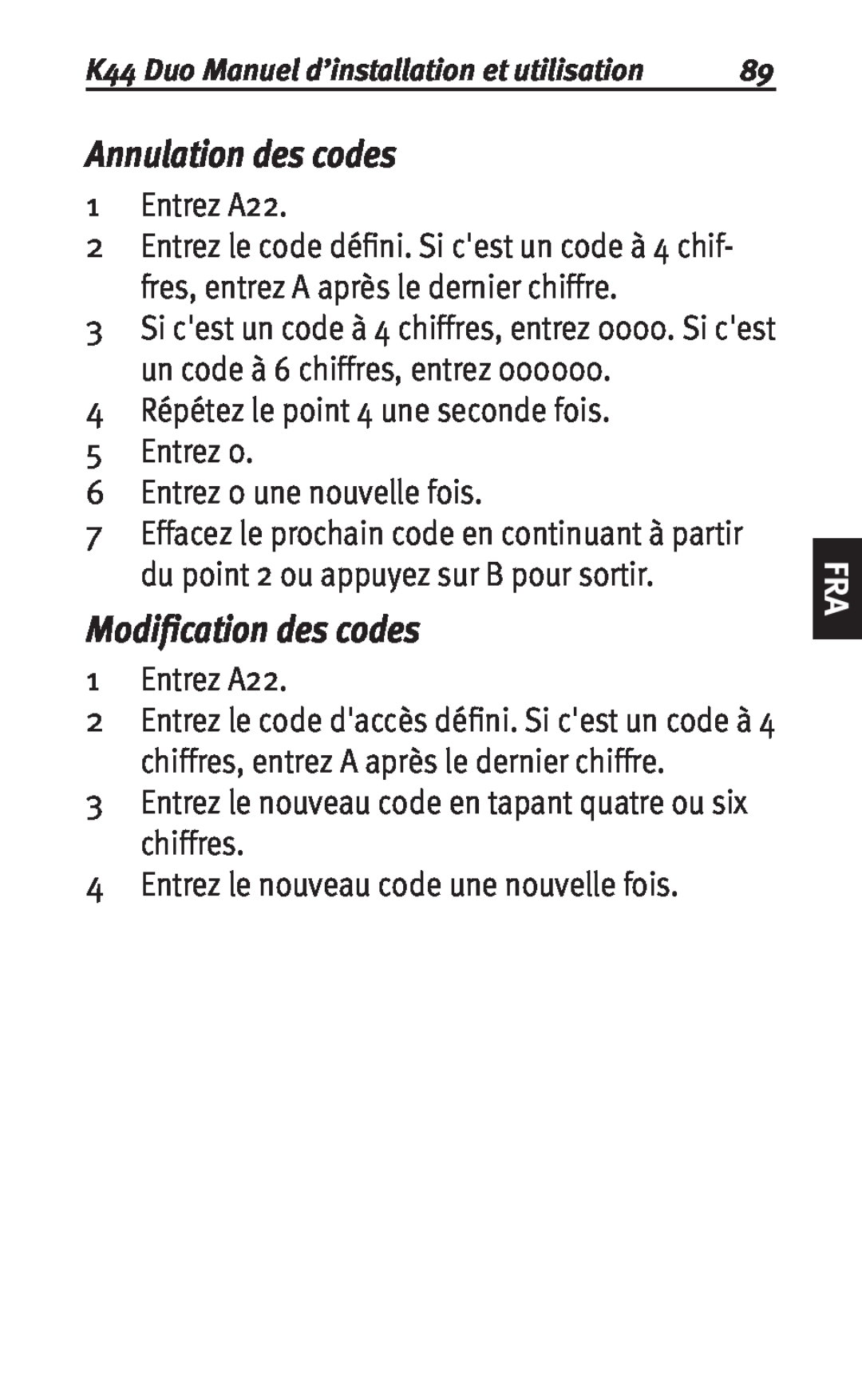 Siemens K44 user manual Annulation des codes, Modification des codes 