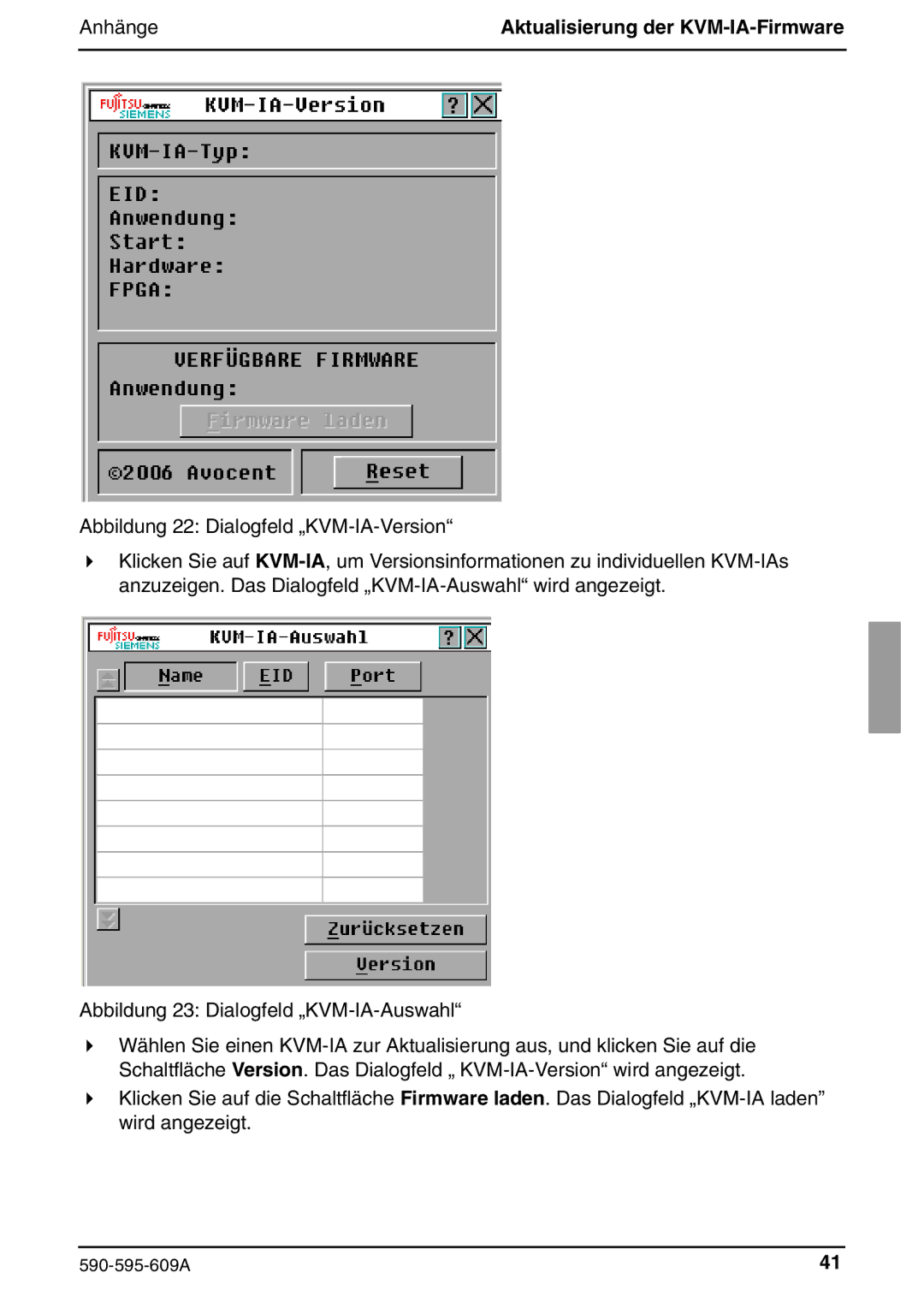 Siemens KVM s2-0411 manual Anhänge Aktualisierung der KVM-IA-Firmware 