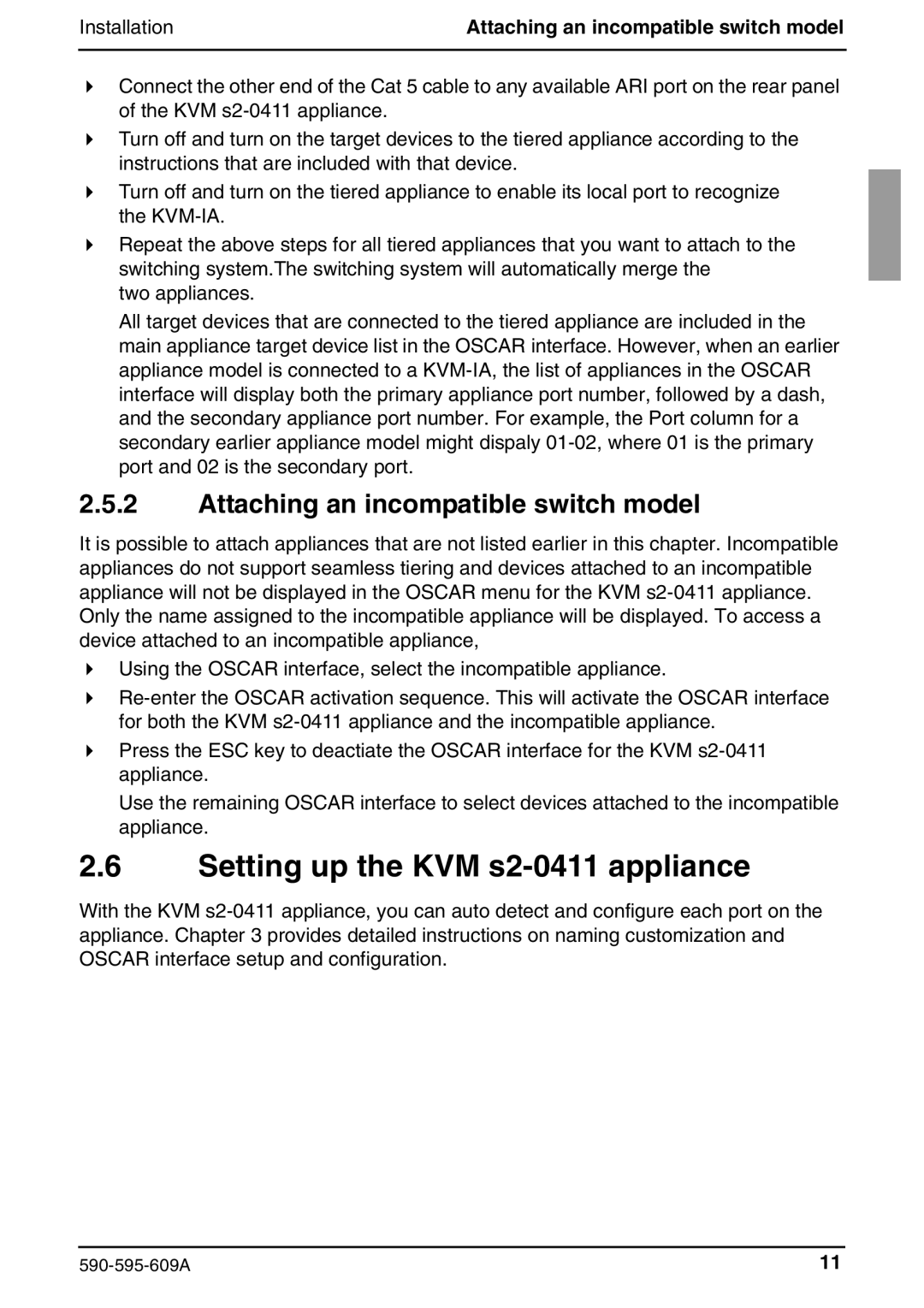 Siemens manual Setting up the KVM s2-0411 appliance, Attaching an incompatible switch model 
