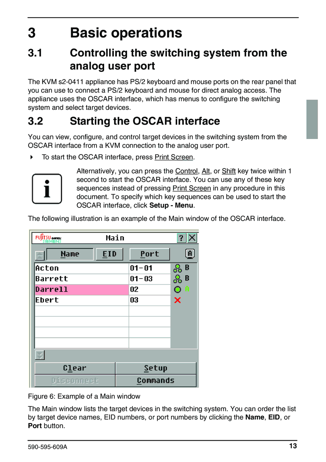 Siemens KVM s2-0411 manual Basic operations, Controlling the switching system from the analog user port 