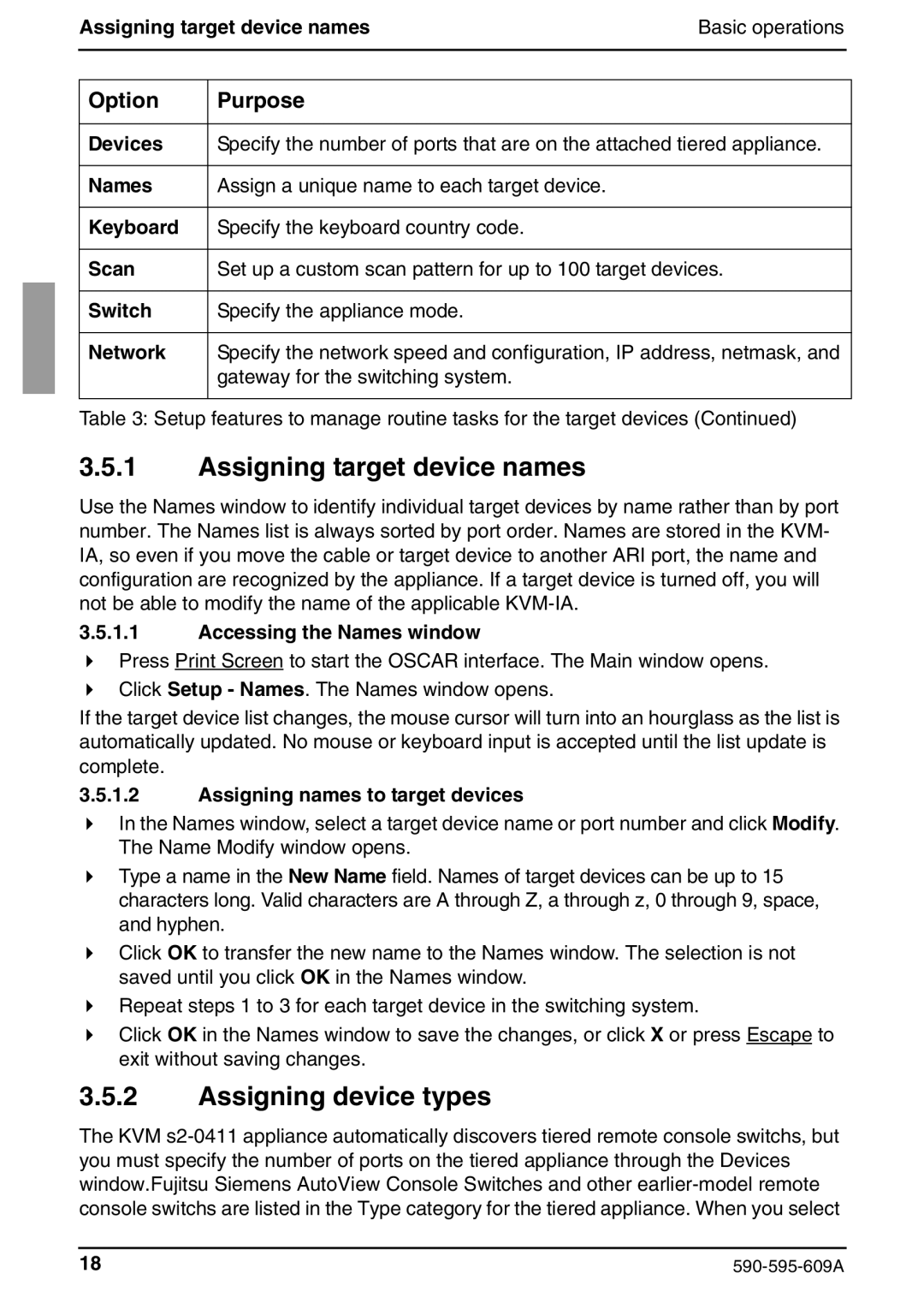 Siemens KVM s2-0411 manual Assigning target device names, Assigning device types 