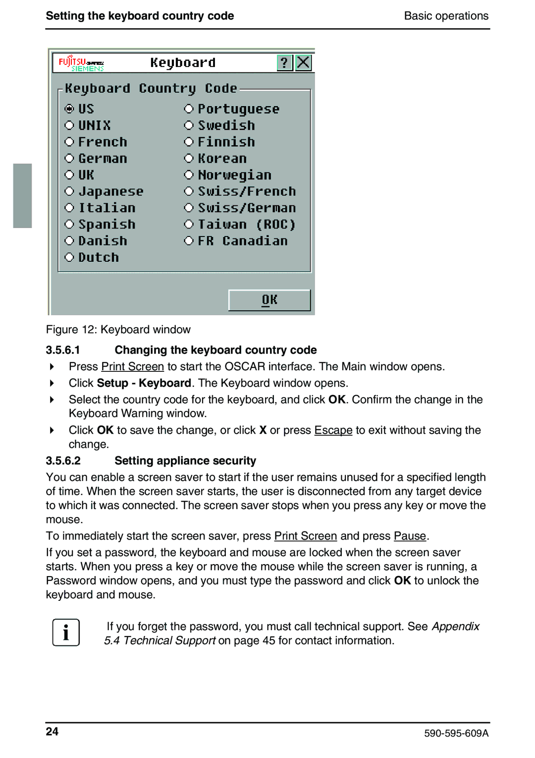 Siemens KVM s2-0411 manual Changing the keyboard country code, Setting appliance security 