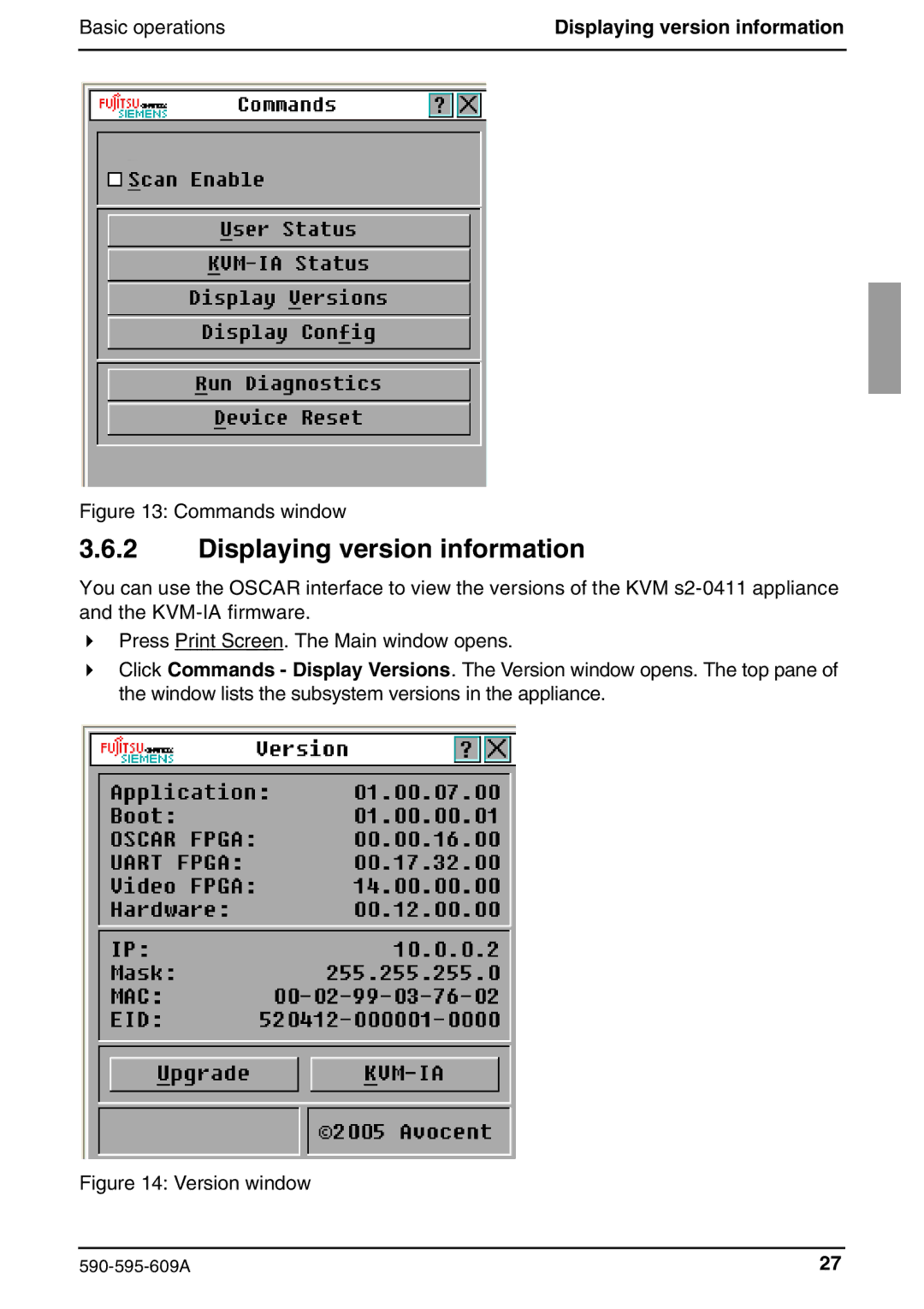 Siemens KVM s2-0411 manual Displaying version information 