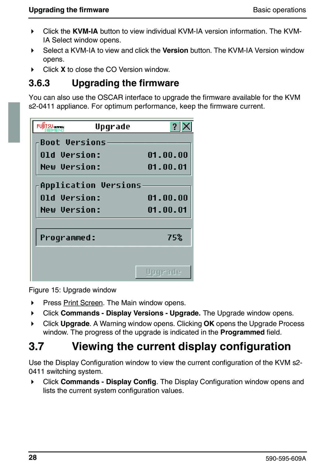 Siemens KVM s2-0411 manual Viewing the current display configuration, Upgrading the firmware 