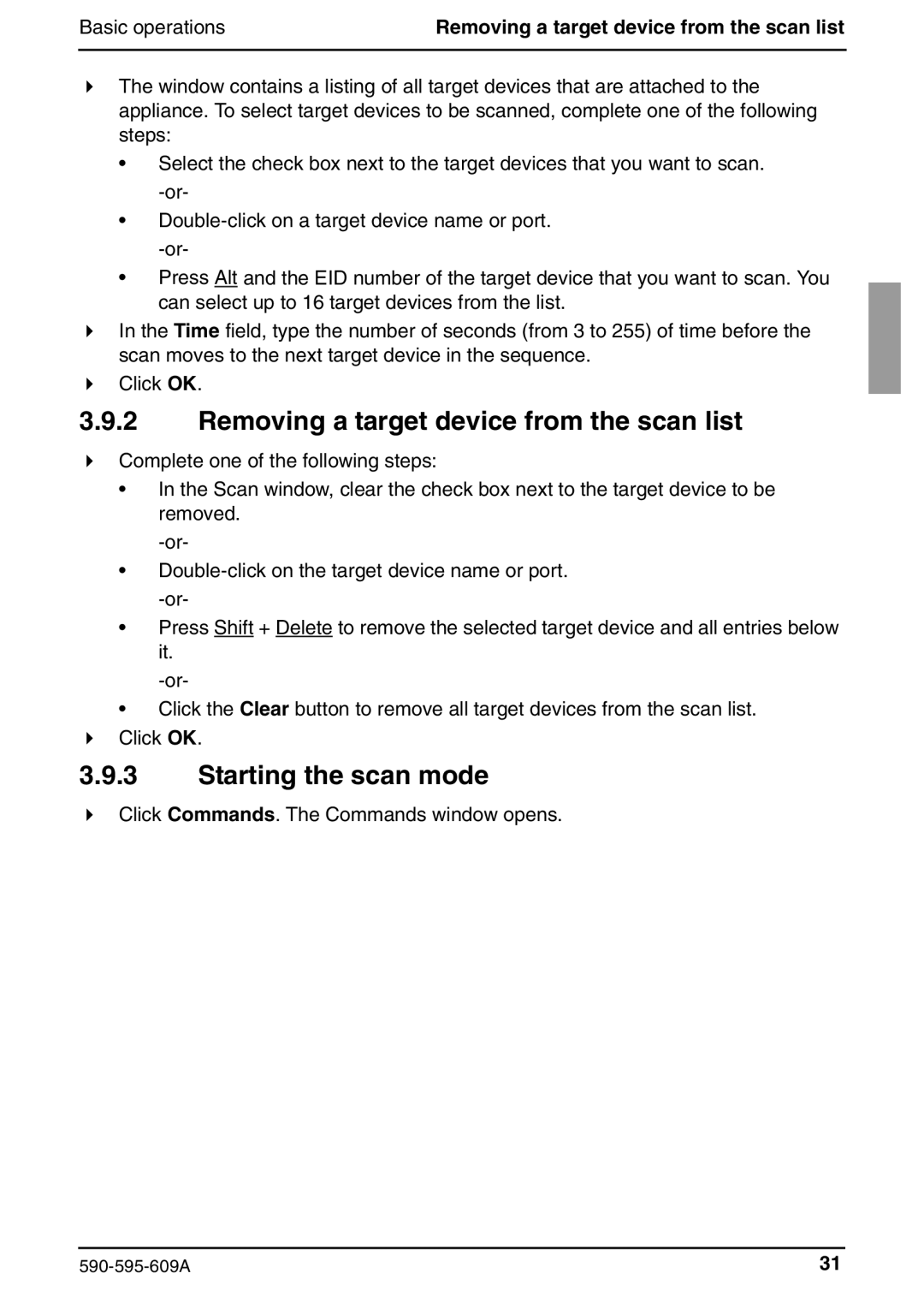 Siemens KVM s2-0411 manual Removing a target device from the scan list, Starting the scan mode 