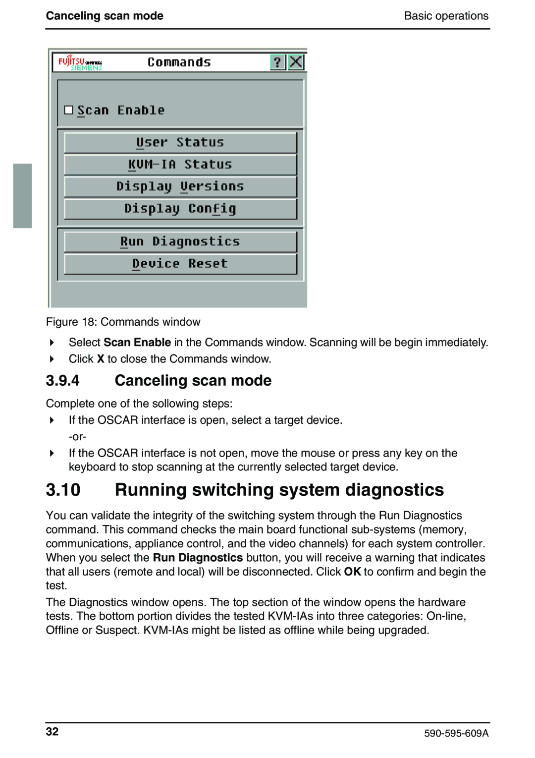 Siemens KVM s2-0411 manual Running switching system diagnostics, Canceling scan mode 