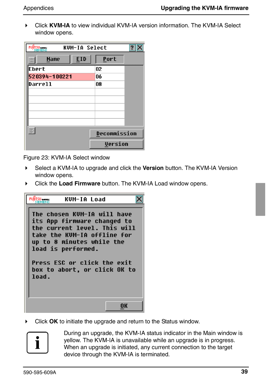 Siemens KVM s2-0411 manual Appendices Upgrading the KVM-IA firmware 